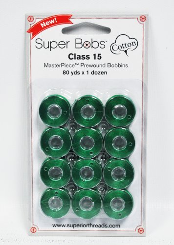 Super Bobs MasterPiece Cotton 80yd Prewound Bobbins 12ct Class 15 Kelli Green