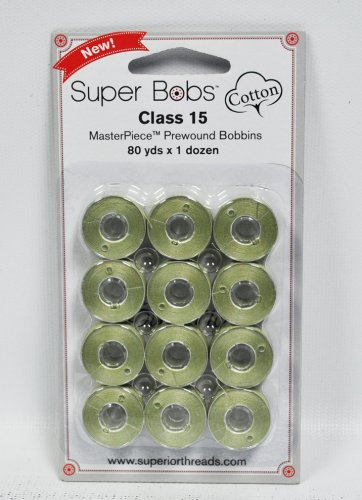 Super Bobs MasterPiece Cotton 80yd Prewound Bobbins 12ct Class 15 Monet Green
