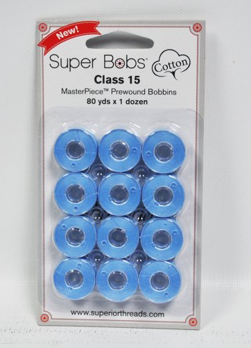 Super Bobs MasterPiece Cotton 80yd Prewound Bobbins 12ct Class 15 Azure