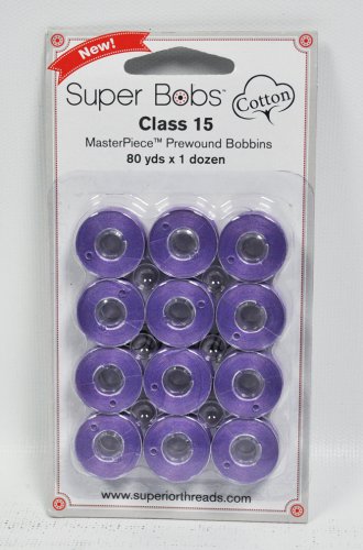 Super Bobs MasterPiece Cotton 80yd Prewound Bobbins 12ct Class 15 Lavender