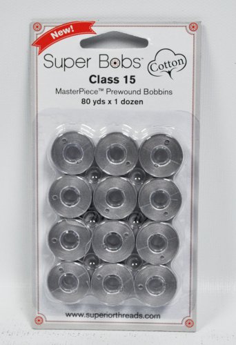 Super Bobs MasterPiece Cotton 80yd Prewound Bobbins 12ct Class 15 Graystone