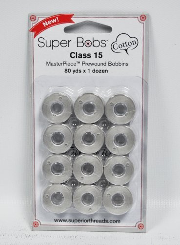 Super Bobs MasterPiece Cotton 80yd Prewound Bobbins 12ct Class 15 Granite