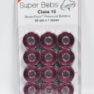 Super Bobs MasterPiece Cotton 80yd Prewound Bobbins 12ct Class 15 Plum Berry