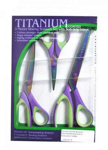 Titanium Coated 3 Piece Sewing Scissors Set with Soft Group Inlays