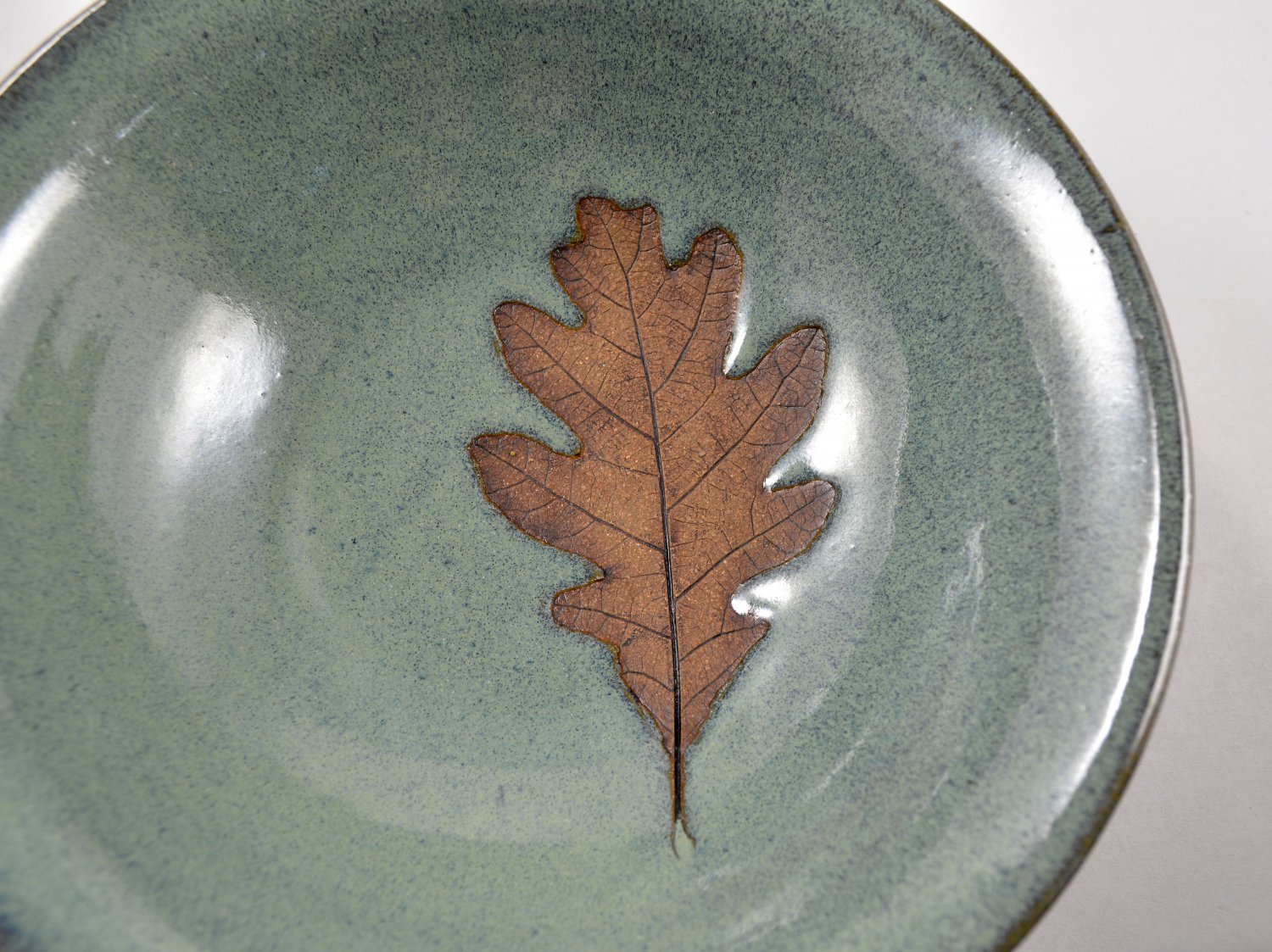 Pottery Leaf Bowl with Oak Leaf Imprint Wheel Thrown Stoneware Pottery