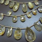 9 Inches Golden Rotilated Quartz Faceted Briolette Pear Drops --Size 8x16 Approx