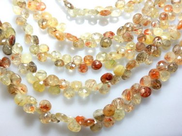 Full Strand -Golden Rutilated Quartz Beads Faceted Briolette Heart Size - 7.5MM