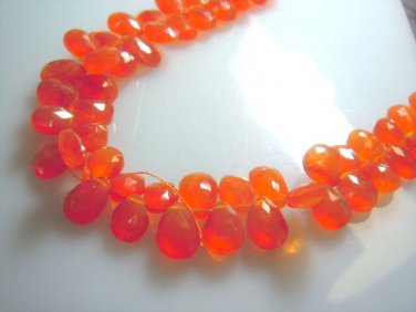 8'' Full Strand Natural Red Carnelian Faceted Briolette Pear Drops -6x9-7x10MM