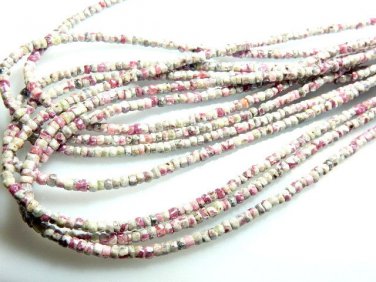 Ruby Zoisite Silverite coated Faceted Tube Beads 3.5MM -Sold 14 Inches Strands