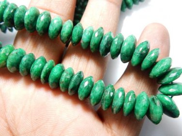 Green Corundum Emerald German Cut Rondelle Beads Size - 9 To 11MM AAA Quality