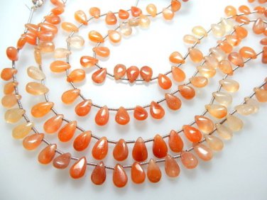 Tangerine Quartz Gemstone Beads Smooth Briolette Pear Drops Size - 6x8.5MM