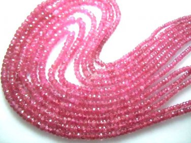 14'' AAA+++ Natural Dark Pink Sapphire Faceted Rondelle Beads Size 3 To 5MM