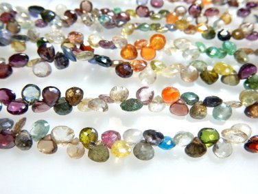 Multi Color Mix Gemstone Faceted Briolette Heart Sahpe Very Tiny- 4.5MM