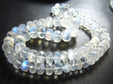 14'' AAA Blue Fire Rainbow Moonstone Faceted Rondelle Beads 4-7MM 100% Natural