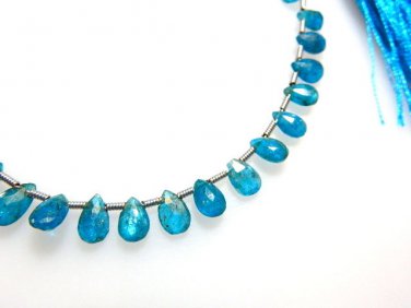 8'' AAA Quality Neon Blue Apatite Faceted Briolette Pear Drops Size 5x7MM Approx