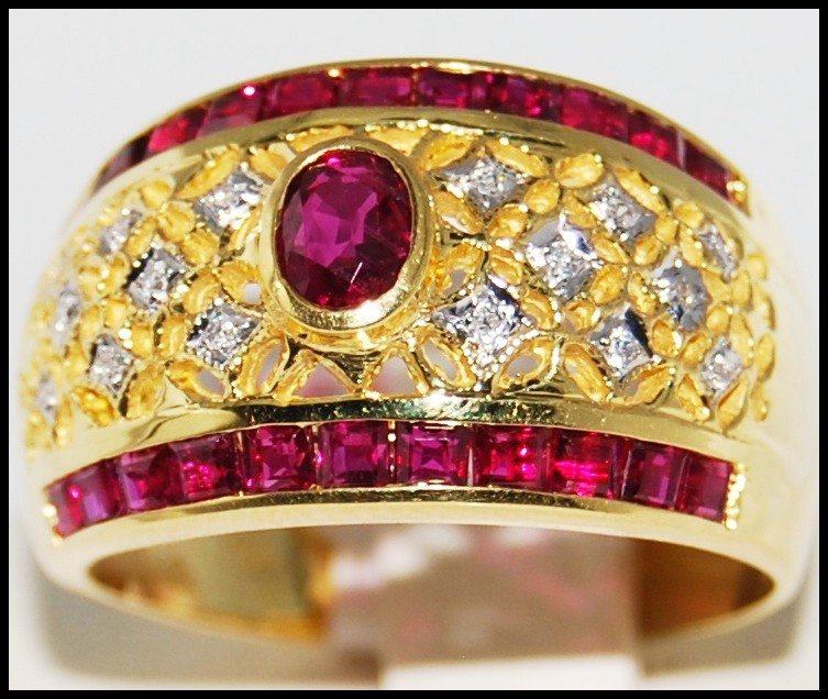 Eternity Ruby Ring and Diamond Unique 18K Yellow Gold [R0072]