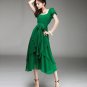 Fashion Short Ruffled Sleeves Irregular Hem U-Neck Long Chiffon Dress Solid Color Maxi Dress
