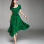 Fashion Short Ruffled Sleeves Irregular Hem U-Neck Long Chiffon Dress Solid Color Maxi Dress