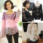 Women's Casual Lace Shirts Chiffon Blouse Summer T Shirt Long Sleeve Tops Blouse