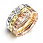 Women 18KGP 3In1 Titanium Stainless Steel Tri Color Trinity CZ Wedding Ring HOT