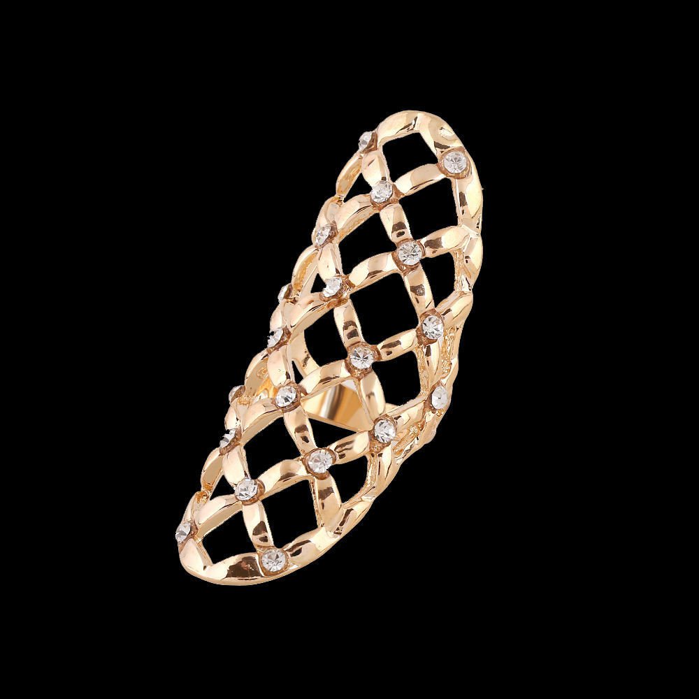 Plain Punk Rhinestone Cross Open Knuckle Long Finger Girls Womens Ring Jewelry