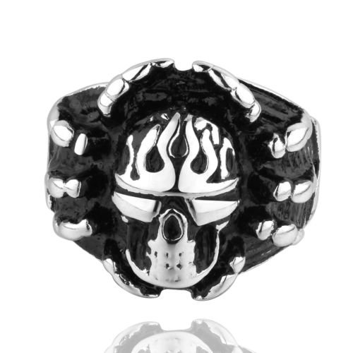 US 8 9 Men's Huge Silver Gothic Skull Death Stainless Steel Biker Ring Band