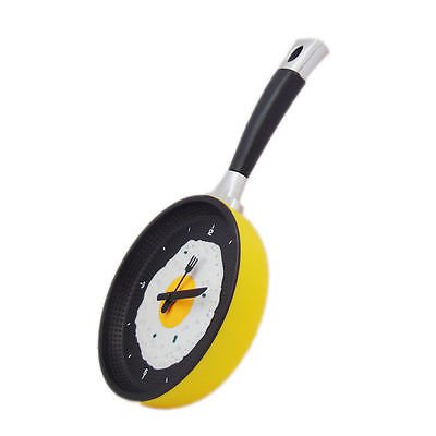New Fried Egg Frying Pan Wall Clock Novelty Cutlery Kitchen Cafe Decoration YL
