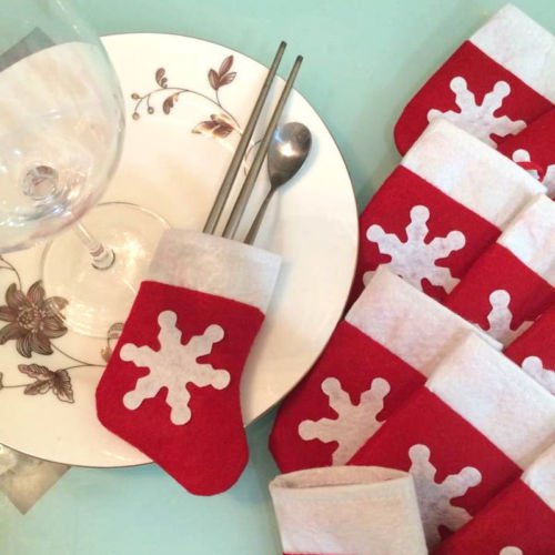 Christmas Xmas Decor Snowman Kitchen Tableware Holder Pocket Dinner Cutlery Bag