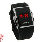 Square Stainless Steel Back Men's Digital Electronic LED Watch Red Light (Black)