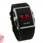 Square Stainless Steel Back Men's Digital Electronic LED Watch Red Light (Black)