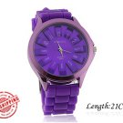 WoMaGe Chrysanthemum Shaped Women's Wrist Watch with Textured Blocky Silicone Band (Purple)