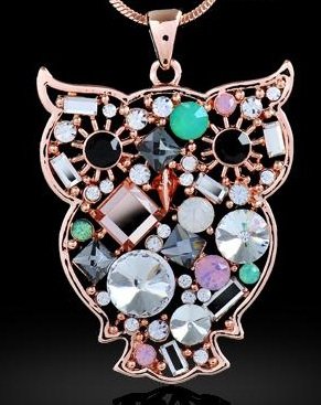 Color crystal owl necklace