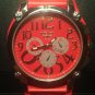Red watch with leather strap