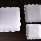 CERAMIC WHITE Color SQUARE SHAPE FLOWER PATTERN 3 pcs Plate Set Convenient Use CERAMIC WHITE Color SQUARE SHAPE FLOWER PATTERN 3 pcs Plate Set Convenient Use