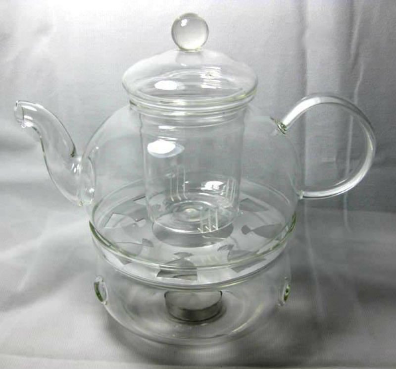600ml Clear Glass Heat Resistant Infuser Teapot with Warmer & Cup Nice