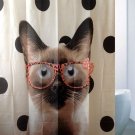 180 x 200 cm Cute CAT with Glass Dot Pattern Bathroom Use Shower Curtain Set