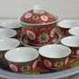CHINESE Style Ceramic RED Color Traditional Design GAIWAN Teacup and 6 Small Cup