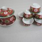 CHINESE Style Ceramic RED Color Traditional Design GAIWAN Teacup and 6 Small Cup