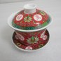 CHINESE Style Ceramic RED Color Traditional Design GAIWAN Teacup and 6 Small Cup