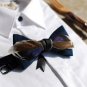 BLUE Color VELVET Fabric 2 Tones FEATHER BOW TIE Tuxedo Use Party Daily Easy Use