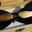 BLACK Color VELVET Fabric GOLD FEATHER BOW TIE Tuxedo Use Party Daily Easy Use