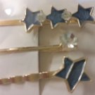 Set of Three HAIR CLIPS Metal Hairclips Hairpins BLUE STAR SHAPE >5.5 cm Length