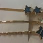 Set of Three HAIR CLIPS Metal Hairclips Hairpins BLUE STAR SHAPE >5.5 cm Length