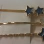 Set of Three HAIR CLIPS Metal Hairclips Hairpins BLUE STAR SHAPE >5.5 cm Length