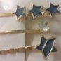 Set of Three HAIR CLIPS Metal Hairclips Hairpins BLUE STAR SHAPE >5.5 cm Length