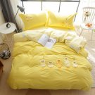 YELLOW CARTOON DUCK QUEEN SIZE BED SHEET 4 PCS Embroidery Pattern COTTON SET