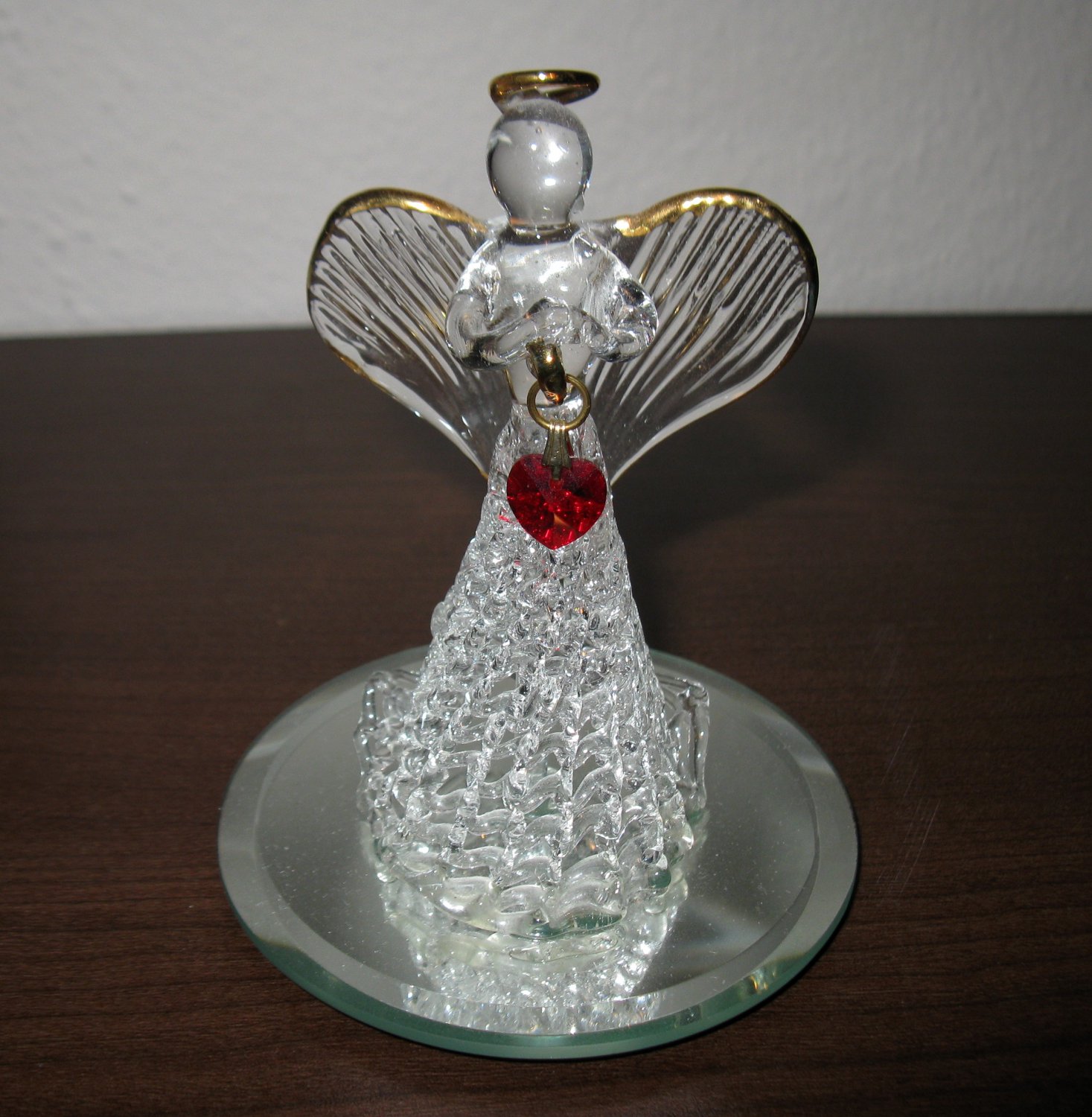 Beautiful Spun Glass Angel with Red Crystal Heart Collectible Figurine ...