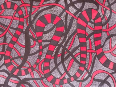 Original abstract ink drawing in red black and grey The Mind