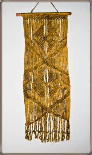 Rustic Macrame Wall Decoration-Hanging, Woven Linen Cord, New, Yellow, Handmade
