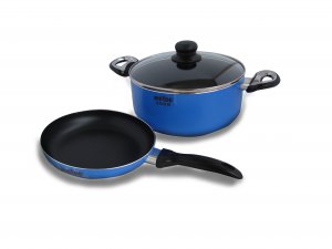New Jeetee 2 Piece Die casting Blue Non stick Kitchen Cookware Set Pot Frypan